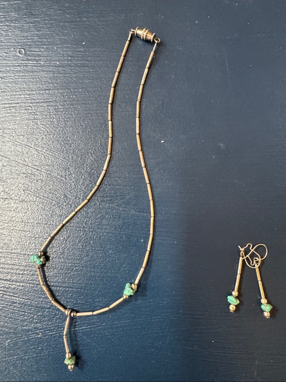 Silver-Tone Necklace and Earrings Set with Turquoise Accents
